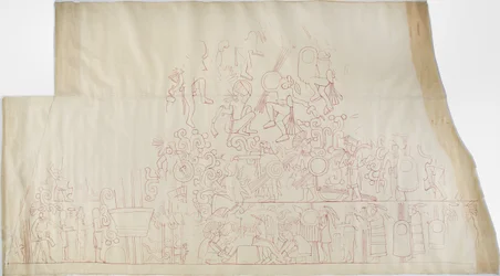 Tracing of a wall painting from the south vault ceiling, Upper Temple of the Jaguars, Chichen Itza, Mexico