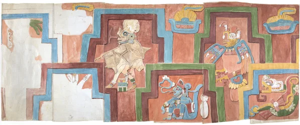 Watercolour copy of the stucco facade of the temple on the pyramid at Acanceh Figures 6-11