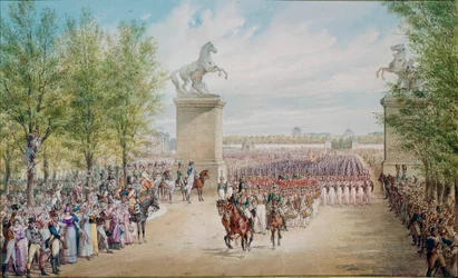 Tsar Alexander I Climbs Up the Champs Elysees with His Army in Paris in 1814