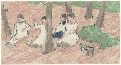 Group of People Sitting under Trees