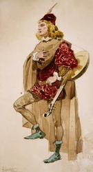 Costume sketch by Adolfo Hohenstein for Zanetto, opera by Pietro Mascagni