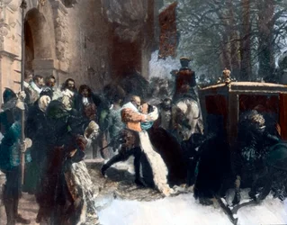 Swedish king Gustav Adolf welcomes his wife, Maria Eleonora of Brandenburg