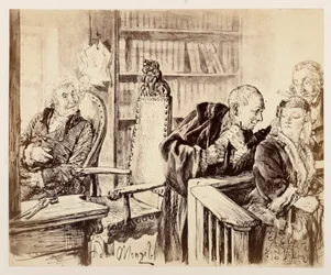 Adam speaks secretly to Eve. Licht listens. The councillor of justice calls Adam back to the judge