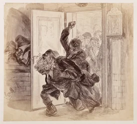 Adam, Beaten by Ruprecht, Falls Out of the Courtroom, Eve and Others Watch in the Background, for Heinrich von Kleist