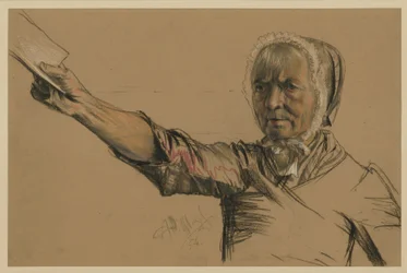 Old Woman Extending a Petition with Her Right Hand