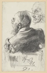 Bearded Man with Pince-Nez Sitting in an Armchair, Rear View, Face of an Old Man