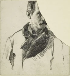 Bust Portrait of a Man with a Moustache, His Head Turned to the Right