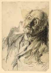 Bust Portrait of an Older Man with a Moustache, Leaning Back to the Right