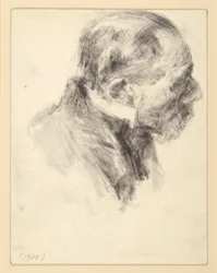 Bust Portrait of a Bearded Older Man with a Standing Collar, Leaning Forward, Facing Right