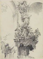 The crowning ornament of the pulpit in the Augustinian Church in Würzburg