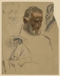 Three Bearded Head Studies and a Knee-Length Study of a Seated Man Facing Left