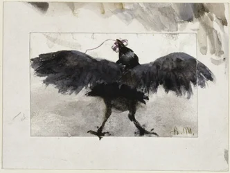 Fluttering Raven with a Parcel in Its Beak