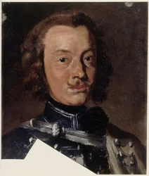 Friedrich Wilhelm Baron von Seydlitz-Kurzbach, Prussian cavalry general, squadron commander of Hussar Regiment No. 4, (below in the image, a detail excerpt of the dolman braiding); head turned right, looking straight ahead