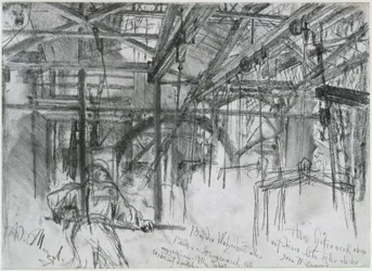 Hall in the Rolling Mill Königshütte. Study for "Iron Rolling Mill. Modern Cyclops"