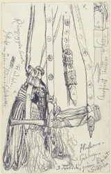 Hunting horn, horn strap and horn cord for the emerald hunting weapon set of Johann Georg I of Saxony, Historical Museum, Dresden