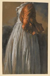 Dress and Jacket Study of a Female Figure Standing to the Right