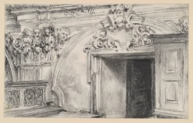 Upper Part of the Door Surround of a Sacristy with Wooden Cabinet