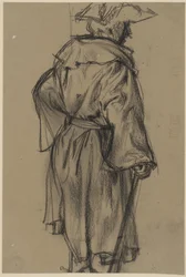 Officer with Coat and Hat, Holding a Cane in His Right Hand, Half-Back View to the Right. (Pose Study of Moritz von Anhalt-Dessau)