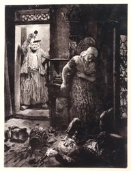 Ruprecht, with the door handle in his hand, lies on the floor in Eva