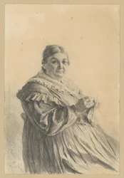 Seated Older Woman with Knitting Stocking