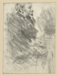Seated Bearded Man, Facing Right, Holding the Index Finger of the Right Hand on the Tabletop