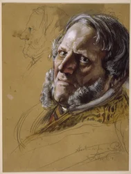 Minister of State von Patow, bust, three-quarter view from the front, left: head in profile facing left, portrait study for "The Coronation of Wilhelm I in Königsberg"