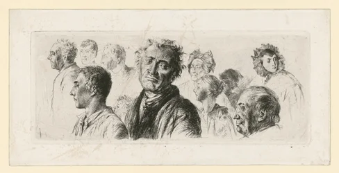 Study Sheet from the Asylum. Ten Heads, Mostly Facing Left