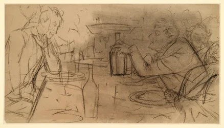 Two Gentlemen Sitting Opposite Each Other at a Tavern Table in Conversation