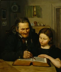 Old Man Teaching Girl to Read