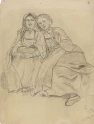 Two Seated Girls in Bunad Dress
