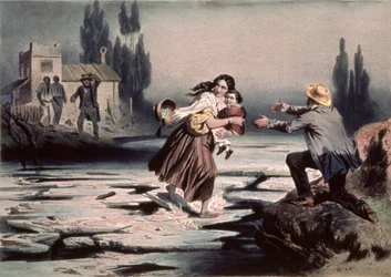 Eliza crossing the ice floes of the Ohio river to freedom, illustration from 