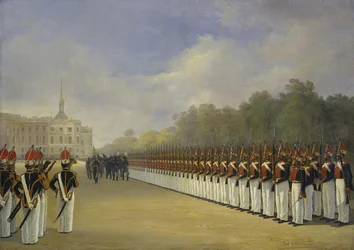 Parade of the Pavlovsky Guard Regiment on the Field of Mars in Saint Petersburg, 1830s
