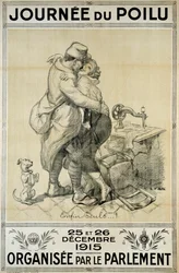 First World War: Poster in Tribute to Soldiers Representing the Reunion of a Couple for the Day of the Hairy on December 25 and 26