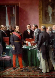 Emperor Napoleon III Handing Over to Baron Georges Haussmann the Decree of Annexation of the Neighbouring Municipalities in June 1859