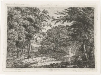 Landscape with Chapel Among Trees and Reading Monk