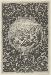 Neptune in a Decorative Frame with Grotesques, from the Judgment of Paris, c1580-1600