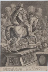 Plate 6: Equestrian Statue of Nero, seen from behind, the Great Fire of Rome, ca. 1587-89