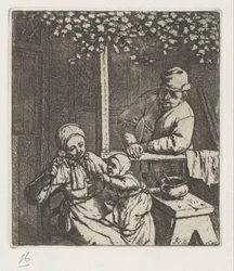 Mother with Child on Lap Reaching for a Doll