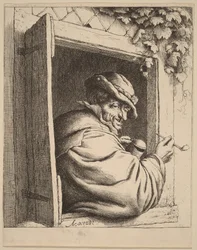 Peasant at a Window Holding a Pipe and a Jug