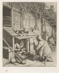Shoemaker in Shop in Front of His House with a Customer