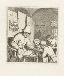 Schoolmaster with Three Students at a Table (The School)