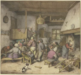 Tavern Interior with Smoking, Drinking and Caressing Peasants