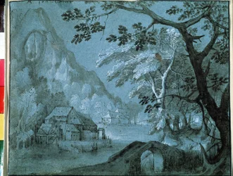 Landscape with a Mill at the Mountain Lake