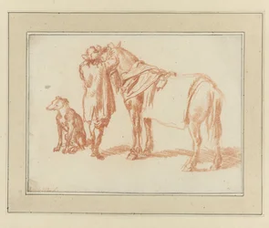 Rider Next to a Horse and a Dog