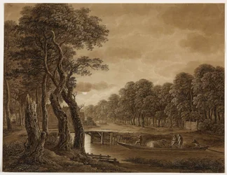 Moonlight Landscape with Cargo Boat