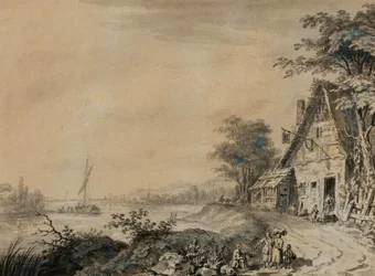River Landscape with Figures by an Inn