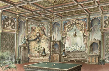 A Moorish billiard room, illustration from 