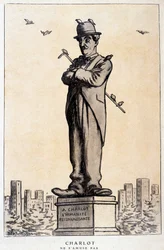 Charlot in statue with writing on the plinth: 