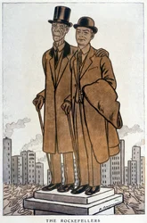 Les Rockefellers, senior and junior, american cresus - Illustration by Adrien Barrere (1877-1931) in 