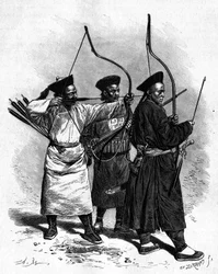 Portraits of Three Chinese Archers in Traditional Costume